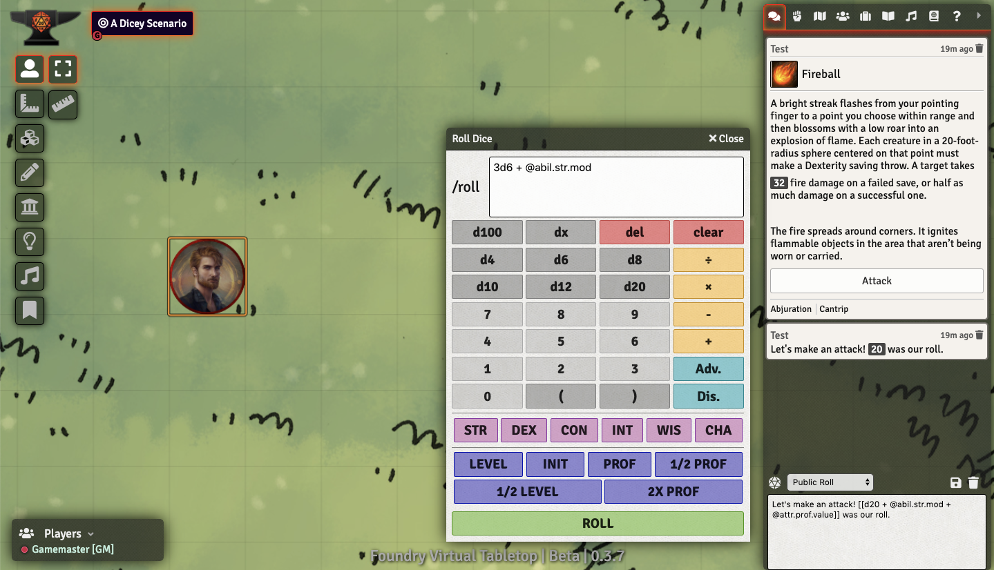 Screenshot of dice calculator