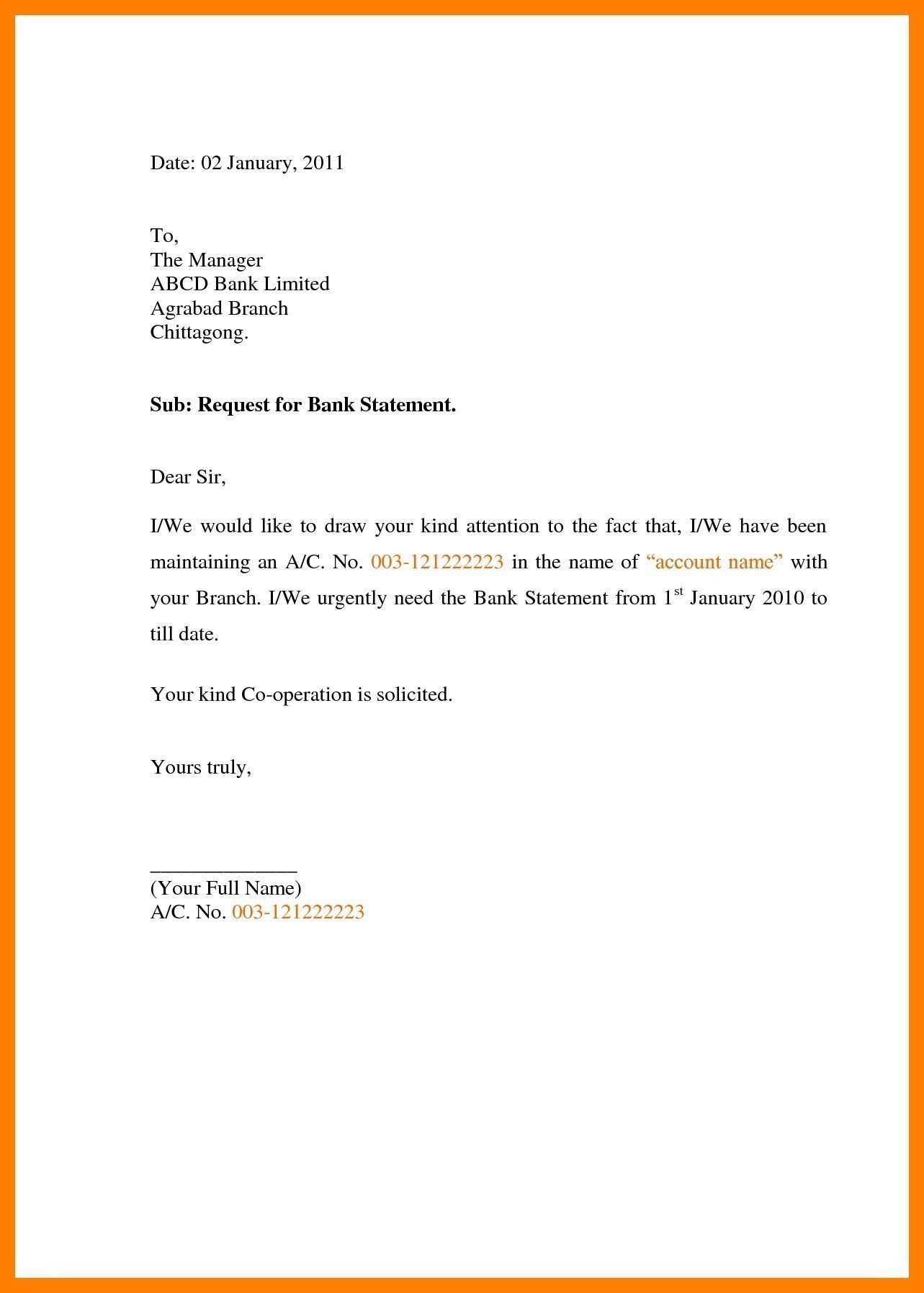 Bank Statement Letter