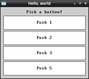 A window with 4 buttons in it, labelled 1, 2, 3 and 5. The 4th button was destroyed.