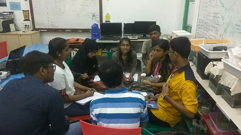 CUBE Students in a peer-to-peer discussion about their research work in CUBE STEM Workshop, Feb, 2019