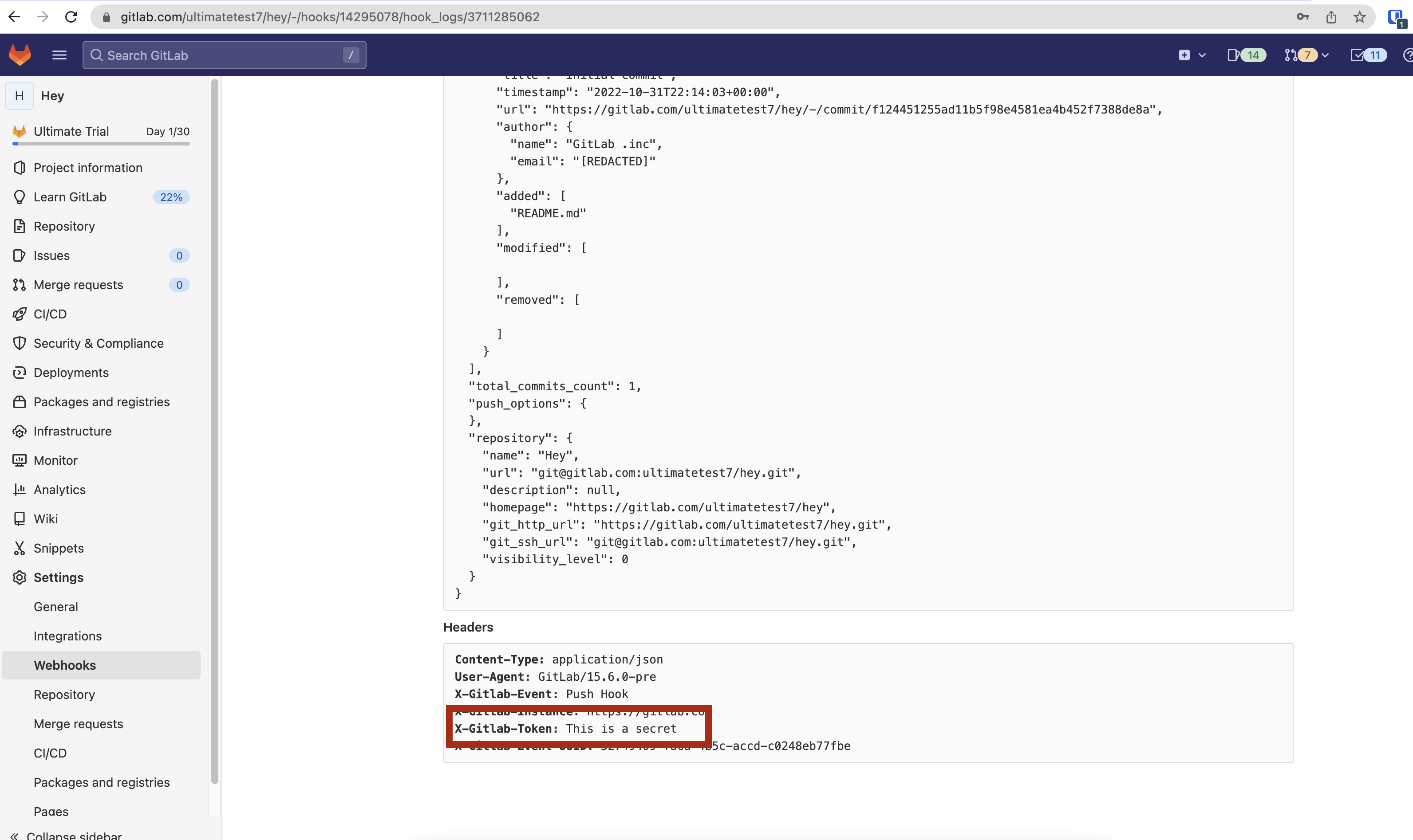 Webhook secret tokens leaked in webhook logs (#381895) · Issues · GitLab.org  / GitLab · GitLab