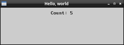 A window with a label displaying Count: 5.